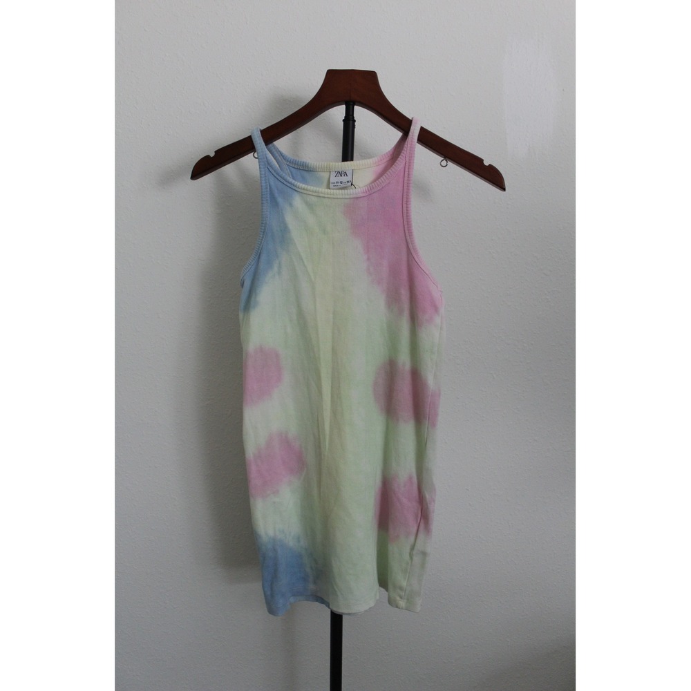 Zara Kids Pastel Tie Dye Ribbed Tank Top Racerback Pink Blue Yellow 11-12 NWOT